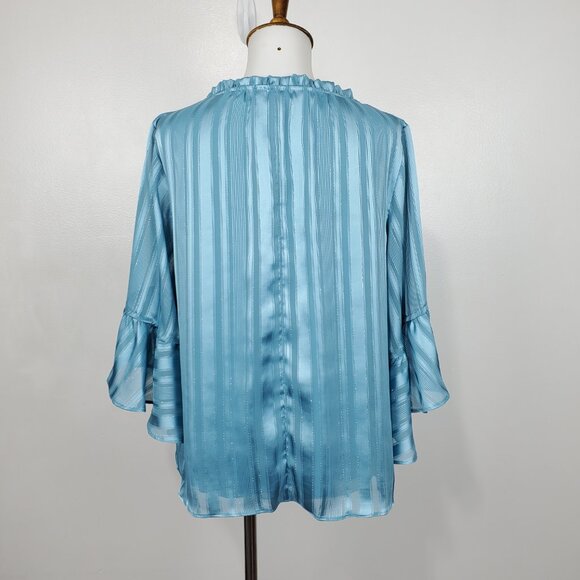 LC Lauren Conrad Feminine Pullover Bell Sleeve Turquoise Top Blouse Size XS - Picture 8 of 14
